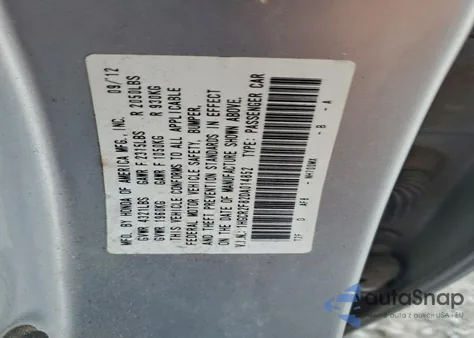 2013 Honda Accord Exl from USA, damaged, VIN 1HGCR2F82DA014852
